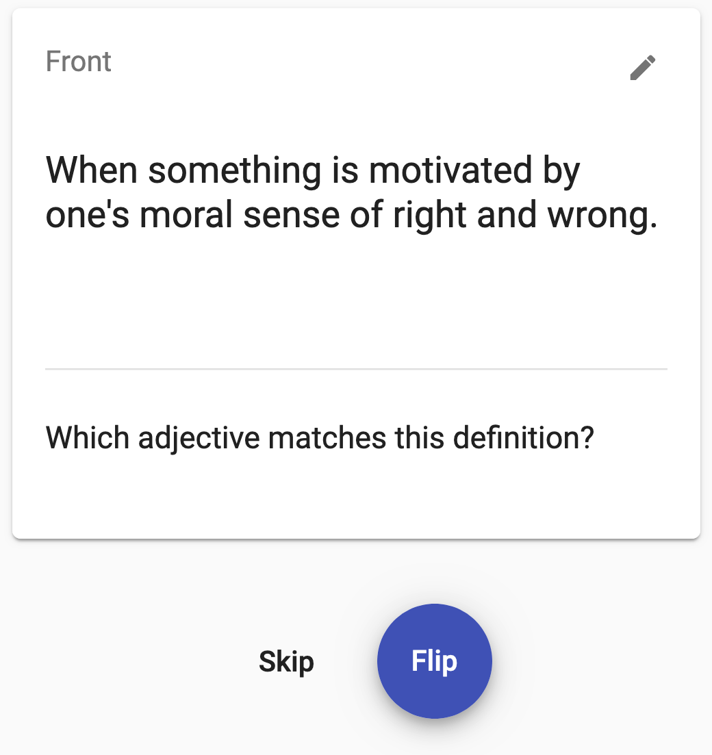 Front page of a card